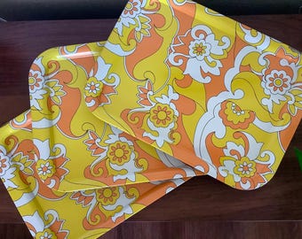 Juego de 3 bandejas metálicas vintage de los años 60/70: Abstracto, Mod, Psicodélico, Floral