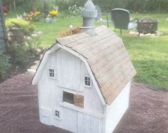 Birdhouse - White Hip Roof Barn