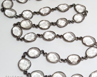 Bezel Link Chain 11 x 9 mm Free Form Slice Silver Bezel Connector Chain Sold By Foot Multi Color Sapphire