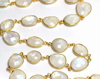 Moonstone and Rock Crystal Bezel Link Necklace