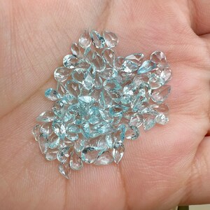 Natural aquamarine faceted pear shape 96 piece stones. Varying sizes