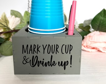 Mark Your Cup & Drink Up, Party Cup Holder with Marker Slot, Party Cup Dispenser, Cup Caddy, Christmas Gifts, Multiple Colors available