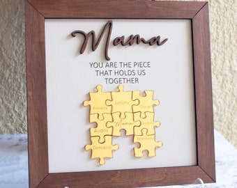 Mother's Day Gifts, Mama Puzzle Piece Sign, You are the piece that holds us together, Choose Puzzle Piece Color and Desired Names