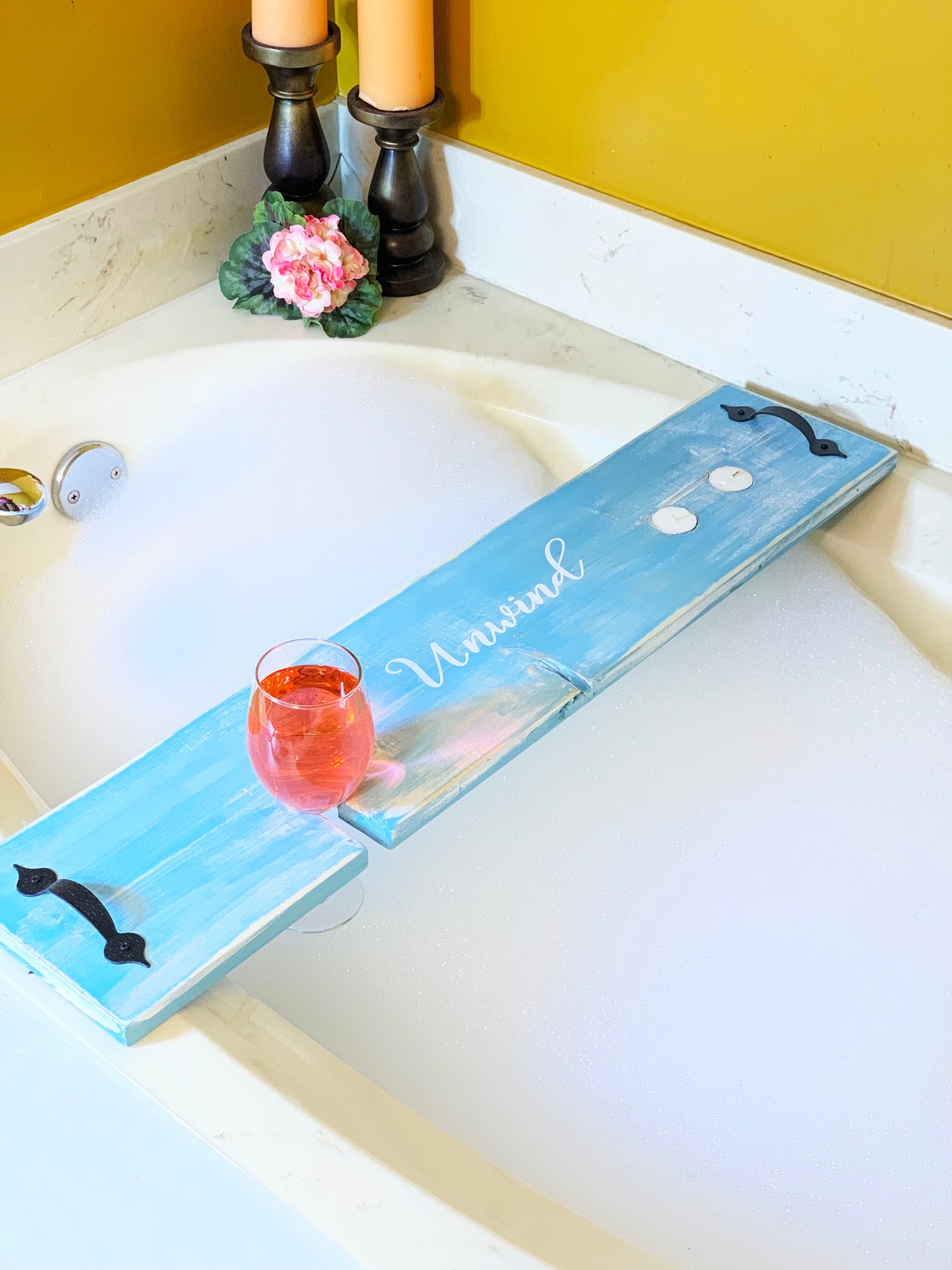 Bath Tray Bath Caddy Antique Aqua Wood Bath Caddy Gifts Etsy
