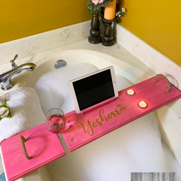 Mother’s Day Gifts, Personalized Bath Caddy, Bath Tray, Custom Wood Bath Caddy, Rustic Home Decor, Housewarming Gift, Farmhouse Decor