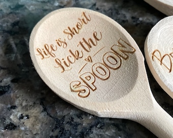 Funny Wooden Spoons, Life is Short, Lick The Spoon,  Laser Engraved Wood Spoons, Fun Gifts, Gift For Mom, Christmas Gifts, Stocking Stuffers