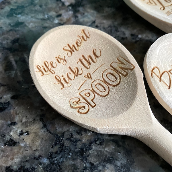 Funny Wooden Spoons, Life is Short, Lick The Spoon,  Laser Engraved Wood Spoons, Fun Gifts, Gift For Mom, Christmas Gifts, Stocking Stuffers