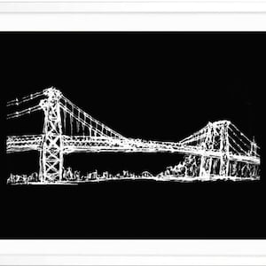 Large Black and White Williamsburg Bridge print New York City Brooklyn Domino Park artwork