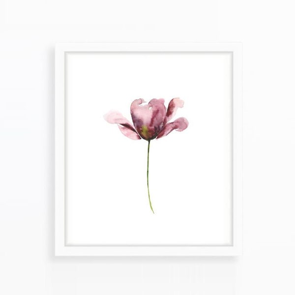 Light pink mauve tulip floral watercolor print artwork