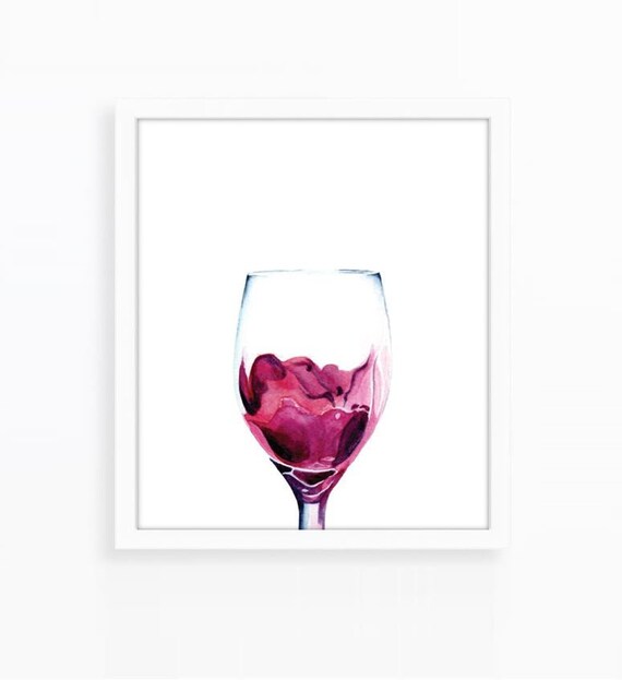 Red Wine Glass Watercolor Print Etsy