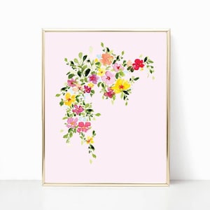 Blush pink colorful floral watercolor print artwork