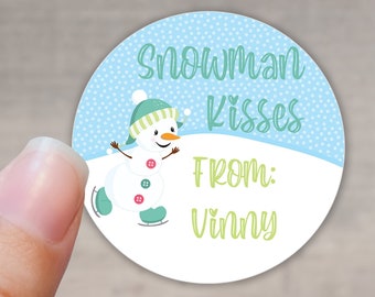 Christmas Stickers - Personalized Gift Labels - Snowman Kisses