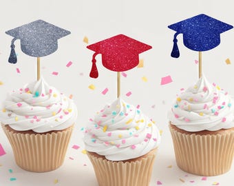 Grad Cap Cupcake Toppers – Graduation Party Decorations, personalized