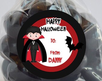 Halloween Stickers Candy Bag, Halloween Labels, Treat Bag Stickers, Trunk or Treat, personalized, Vampire