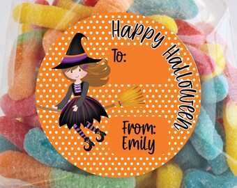 Halloween Stickers Candy Bag, Halloween Labels, Treat Bag Stickers, Trunk or Treat, personalized witch