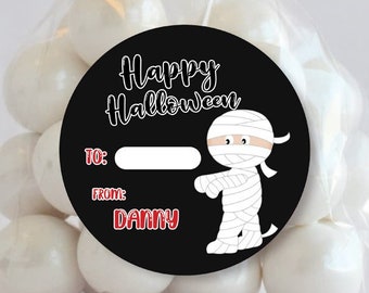 Halloween Stickers Candy Bag, Halloween Labels, Treat Bag Stickers, Trunk or Treat, personalized, Mummy