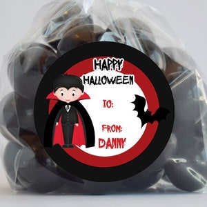 Halloween Stickers Candy Bag, Halloween Labels, Treat Bag Stickers, Trunk or Treat, personalized, Vampire