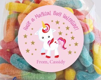 Magical Unicorn Personalized Sticker, Valentine's Day Stickers, Girly Personalized Labels, Classroom Valentine