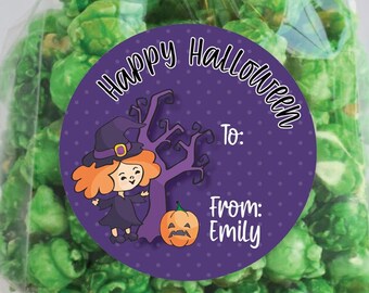 Halloween Stickers Candy Bag, Halloween Labels, Treat Bag Stickers, Trunk or Treat, personalized, witch
