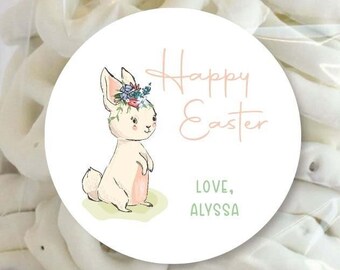 Easter Bunny Personalized Sticker, Easter Favor Labels, Happy Easter Labels, Personalized Labels