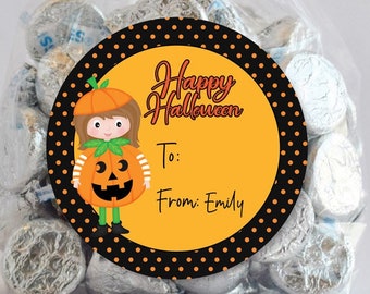 Halloween Stickers Candy Bag, Halloween Labels, Treat Bag Stickers, Trunk or Treat, personalized, Pumpkin