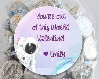 Space Astronaut Personalized Sticker, Valentine's Day Stickers, Personalized Labels, Classroom Valentine