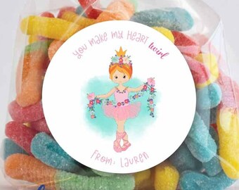 Ballet personalized Sticker, Valentine's Day Stickers, Dance, Personalized Labels, Classroom Valentine