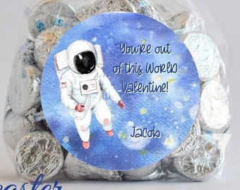 Space Astronaut Personalized Sticker, Valentine's Day Stickers, Personalized Labels, Classroom Valentine
