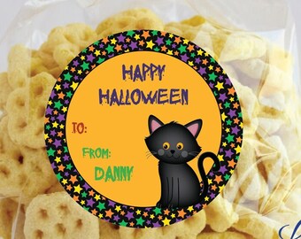 Halloween Stickers Candy Bag, Halloween Labels, Treat Bag Stickers, Trunk or Treat, personalized, Cat