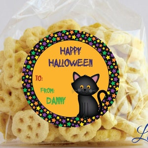 Halloween Stickers Candy Bag, Halloween Labels, Treat Bag Stickers, Trunk or Treat, personalized, Cat