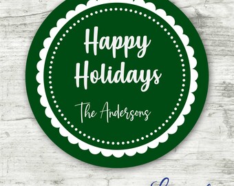 Happy Holidays Christmas Stickers - Personalized Gift Labels  - Personalized Stickers