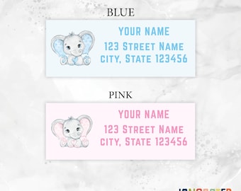 Personalized Elephant Address Labels - Baby Shower Return Address Stickers, 30 labels