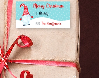 Christmas Gnome, Rectangular Labels, Merry Christmas Labels, Christmas Stickers, Christmas Tags, Personalized Christmas Gift Label