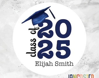 Grad Cap Class of 2025 Personalized Sticker, Graduation Stickers, Personalized Labels