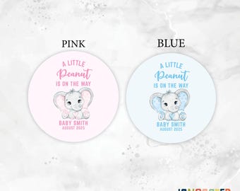 A Little Peanut Elephant Baby Shower Stickers - Personalized Baby Announcement Labels