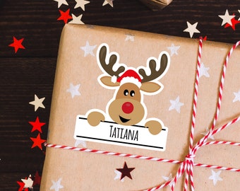 Personalized Christmas Gift Labels - Reindeer Name  Stickers - Holiday Label