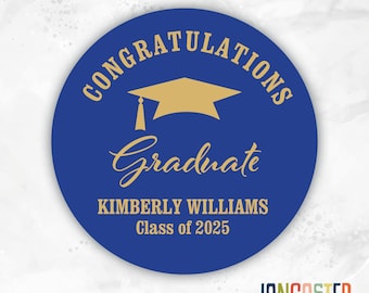 Personalized Graduation Sticker | Custom Congrats Gift Label | Class of 2026 Name Sticker | Graduate Cap Design | Party Favor Decal