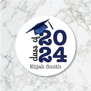 Grad Cap Class of 2024 Personalized Sticker, Graduation Stickers, Personalized Labels image 1