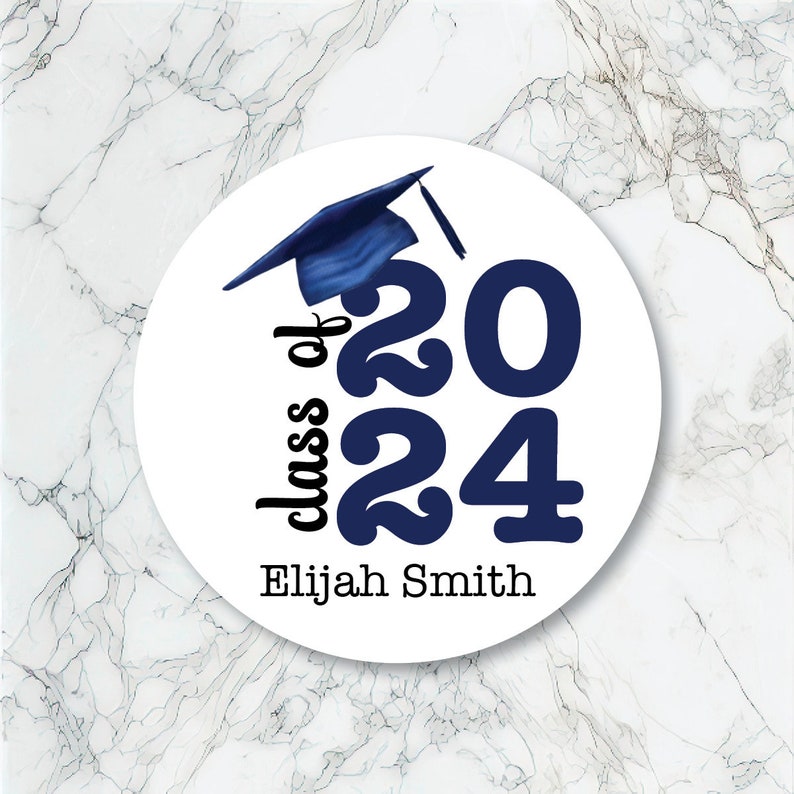 Grad Cap Class of 2024 Personalized Sticker, Graduation Stickers, Personalized Labels image 1