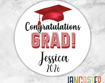 Congratulations Grad Cap Class of 2026 Personalized Sticker, Graduation Stickers, Personalized Labels