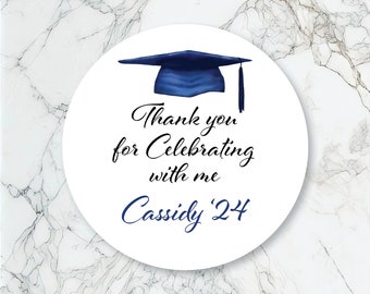 Thank You Grad Cap Class of 2024 Personalized Sticker, Graduation Stickers, Personalized Labels