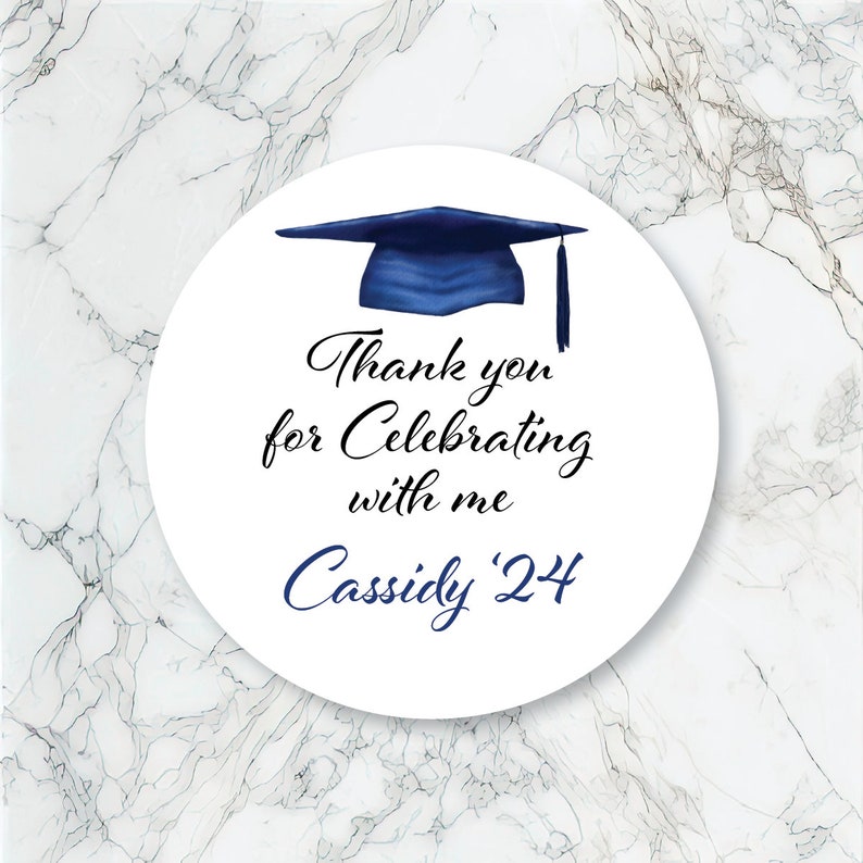 Thank You Grad Cap Class of 2024 Personalized Sticker, Graduation Stickers, Personalized Labels image 1