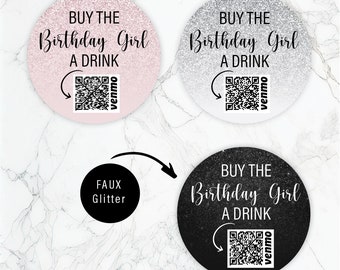 Buy the Birthday Girl a drink Sticker, Venmo, Birthday Party, Personalized Labels