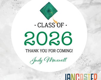 Grad Cap Class of 2025 Personalized Sticker, Graduation Stickers, Personalized Labels