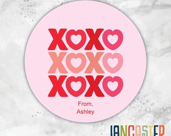 Personalized XOXO Heart Stickers - Valentine's Day Treat Bag Labels