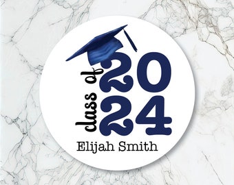 Grad Cap Class of 2024 Personalized Sticker, Graduation Stickers, Personalized Labels