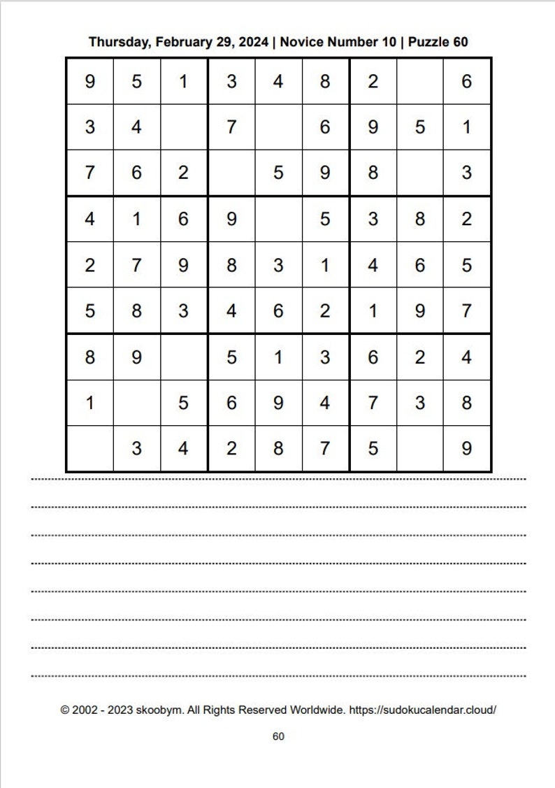 2024 Printable Sudoku Yearly Calendar Planner Ideal for Beginners