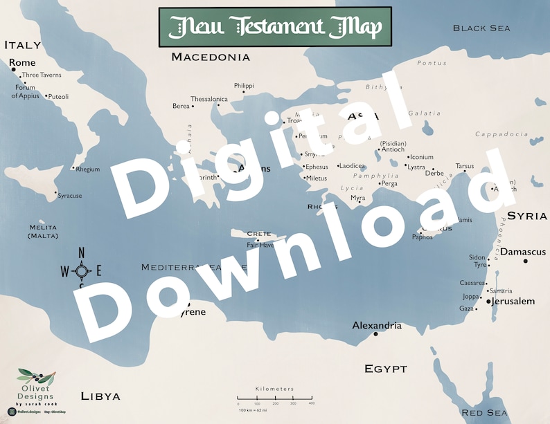 DIGITAL DOWNLOAD New Testament Map Bible Jesus Macedonia Roman Apostle Paul Saul Ancient Israel ...