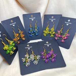 Gloss Translucent Lily of the Valley Flower Dangle Drop Gold Hypoallergenic Earring Fish Hooks Pretty Delicate Danty Statement Color Variety