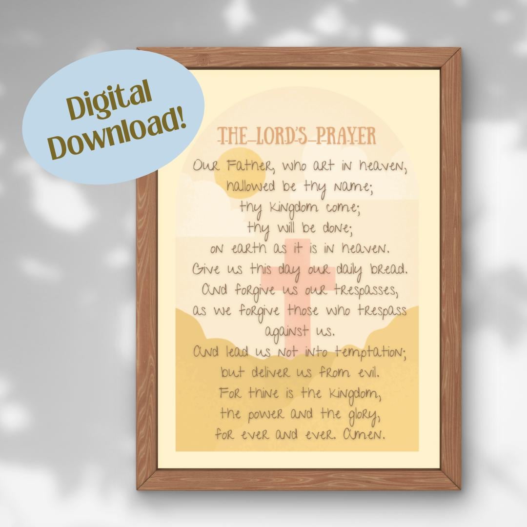 The Lords Prayer Printable Simple Cute Landscape & Cross Wall Art ...
